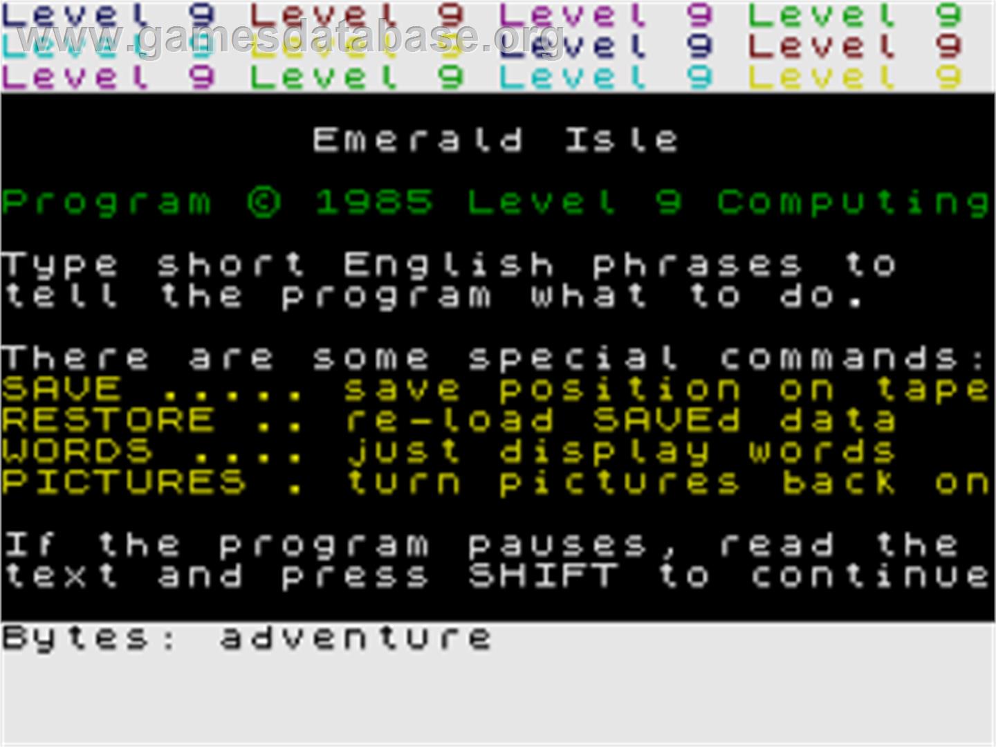 Emerald Isle - Sinclair ZX Spectrum - Artwork - Title Screen