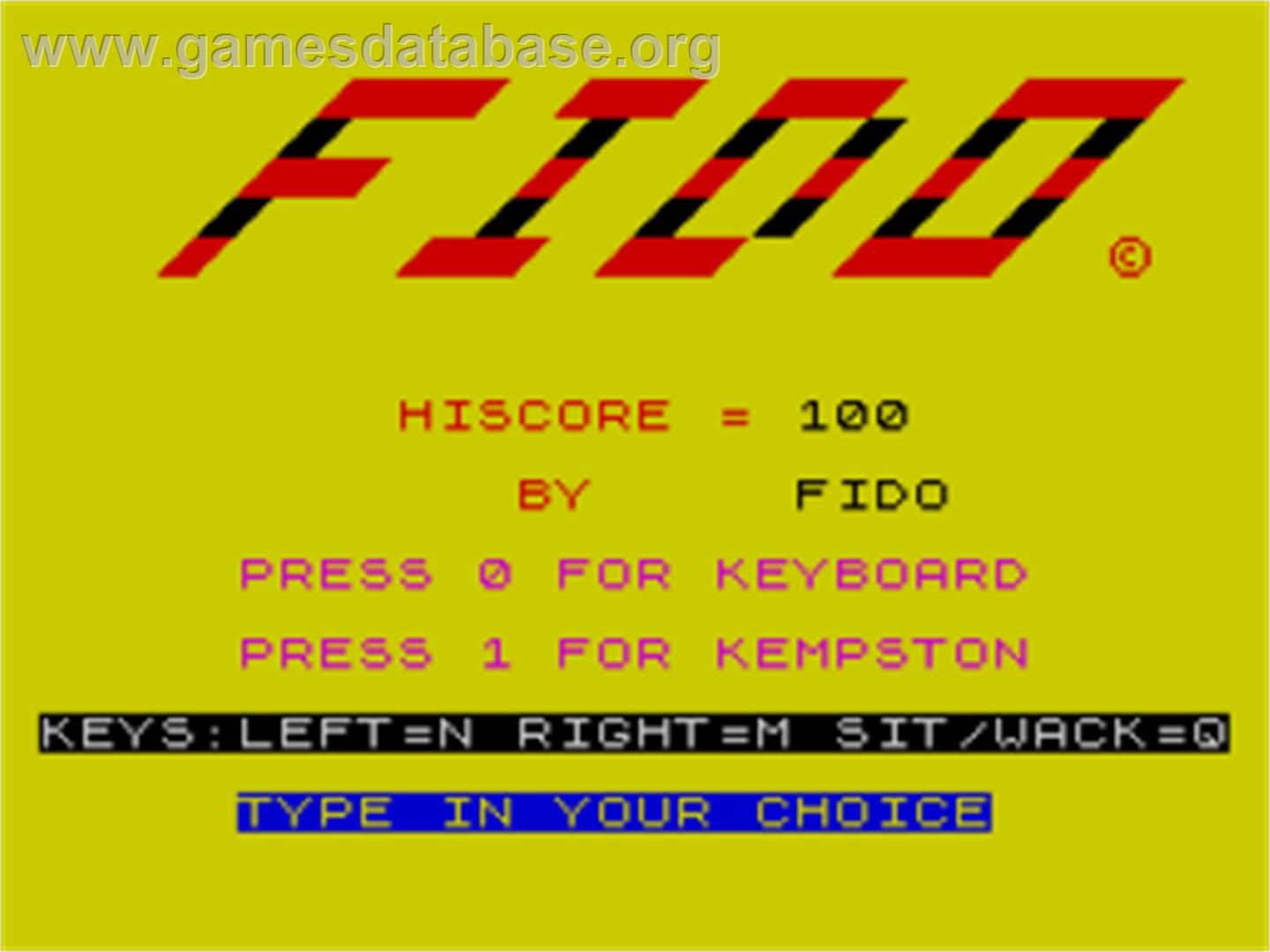 Fido - Sinclair ZX Spectrum - Artwork - Title Screen