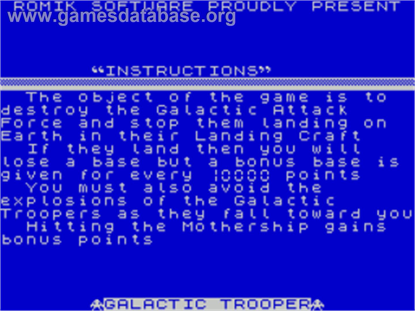 Galactic Trooper - Sinclair ZX Spectrum - Artwork - Title Screen