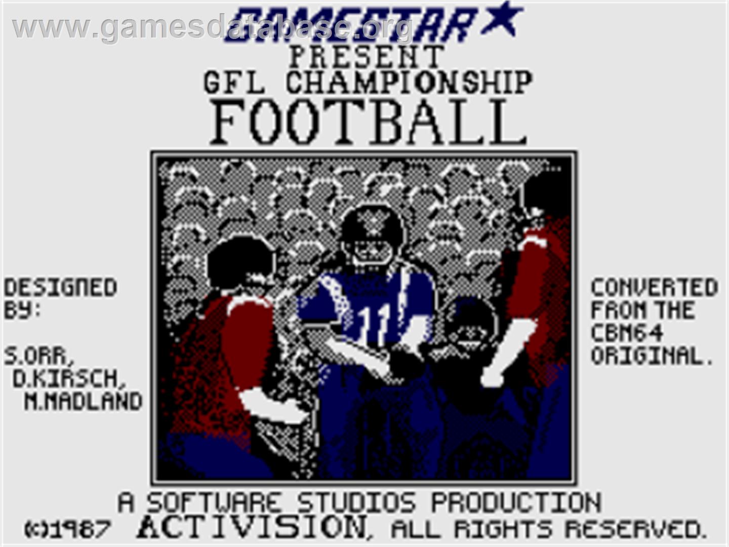 Gfl Championship Football - Sinclair ZX Spectrum - Artwork - Title Screen