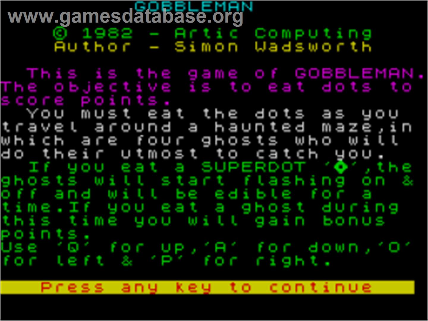 Gobbleman - Sinclair ZX Spectrum - Artwork - Title Screen