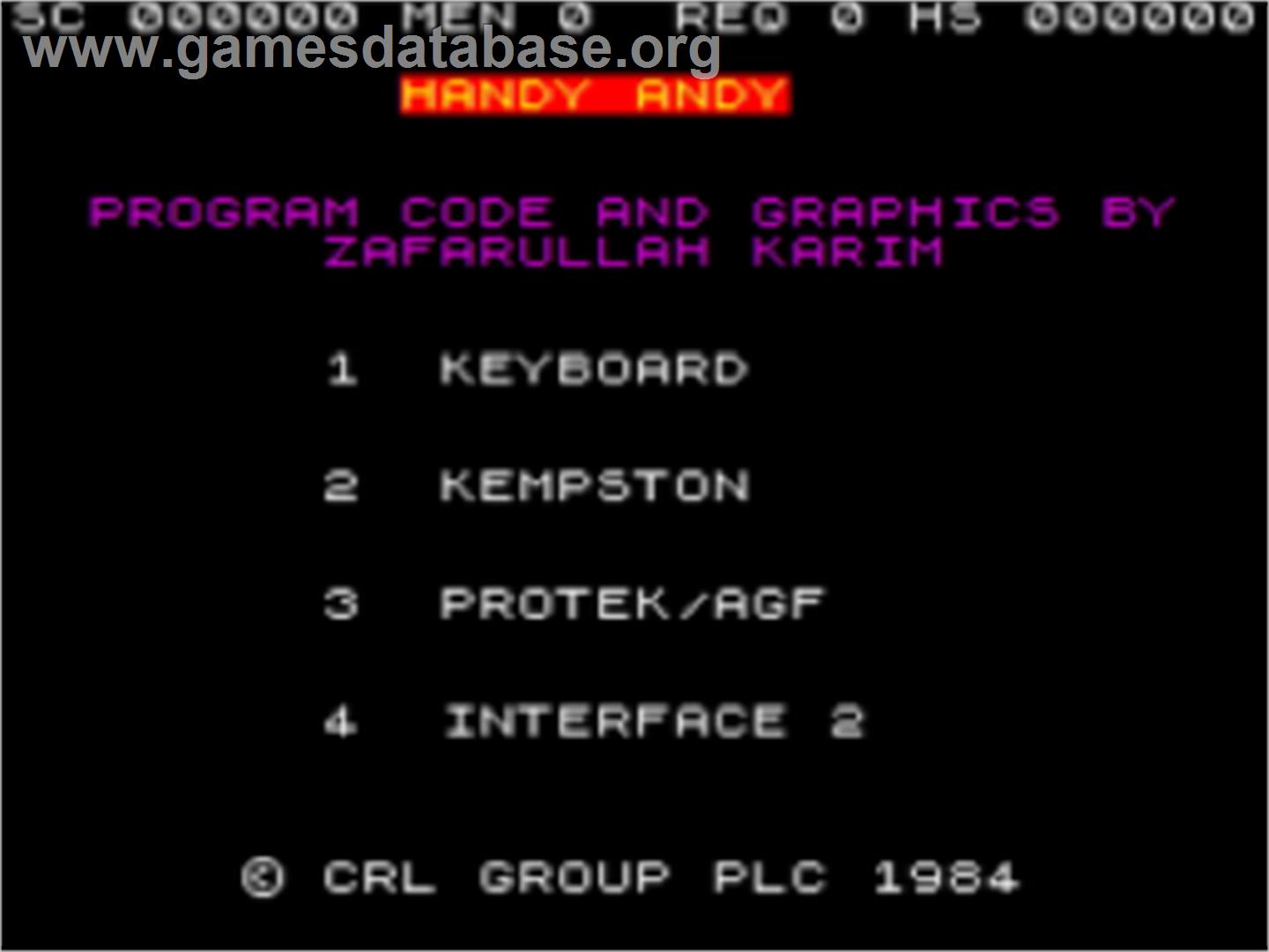 Handy Andy - Sinclair ZX Spectrum - Artwork - Title Screen