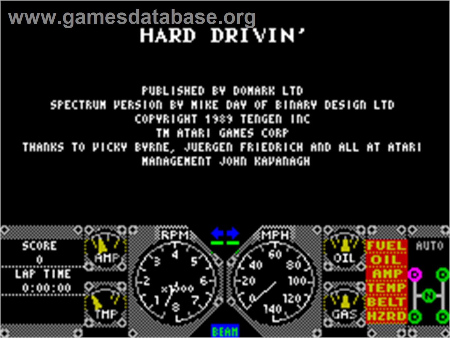 Hard Drivin' - Sinclair ZX Spectrum - Artwork - Title Screen