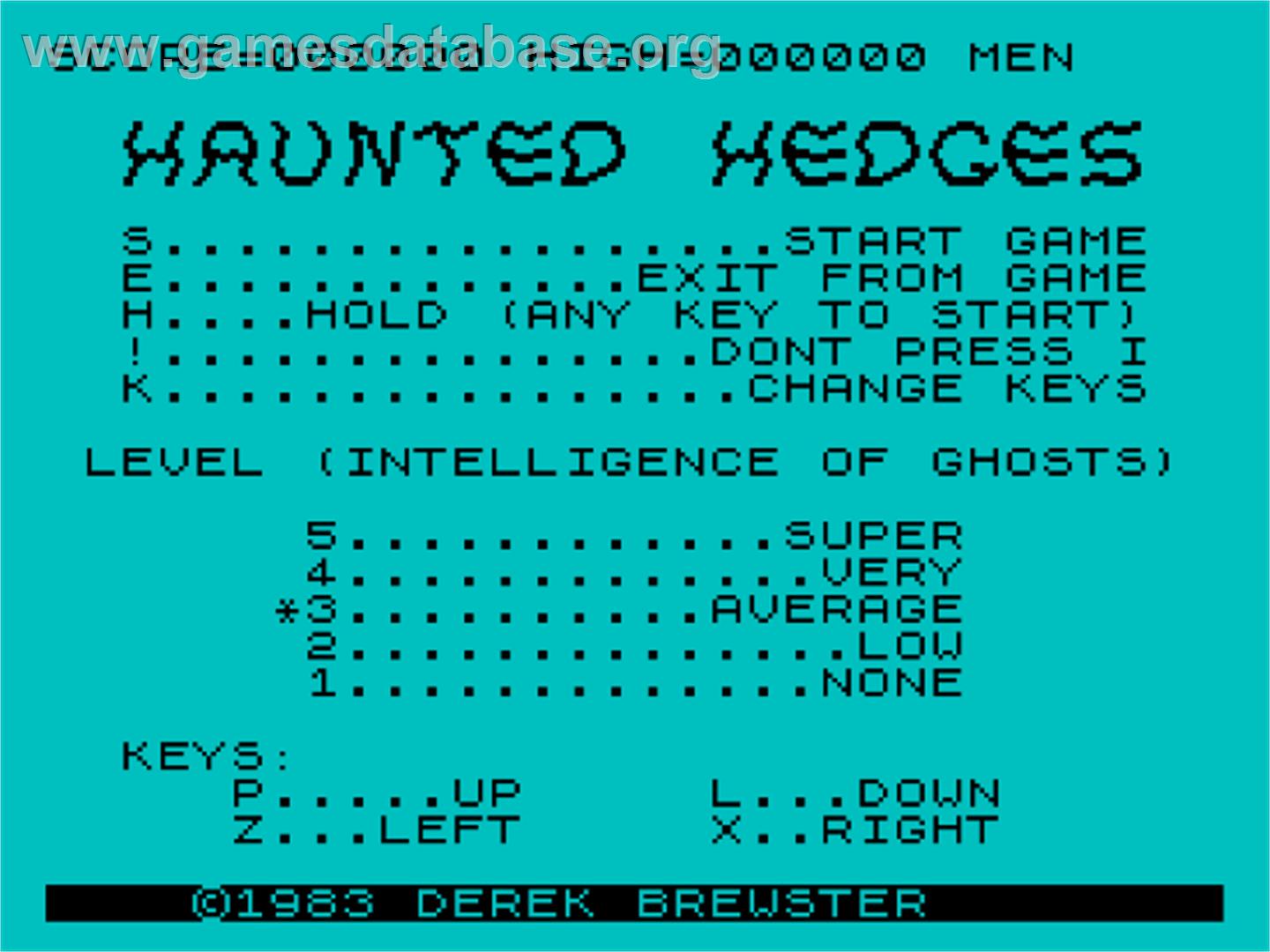 Haunted Hedges - Sinclair ZX Spectrum - Artwork - Title Screen