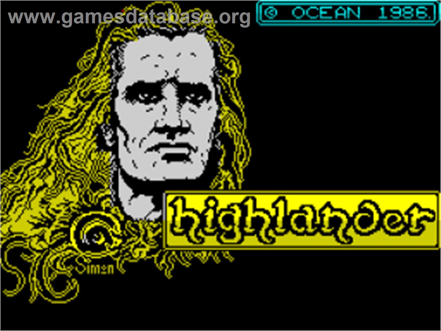 Highlander - Sinclair ZX Spectrum - Artwork - Title Screen