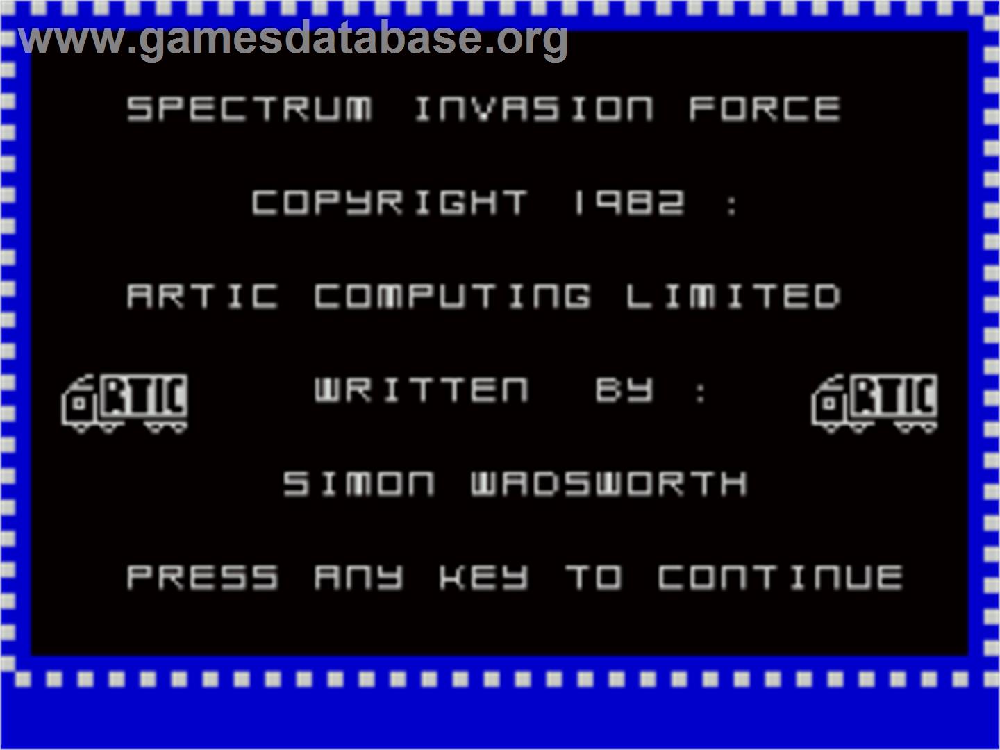 Invasion Force (Micromania) - Sinclair ZX Spectrum - Artwork - Title Screen