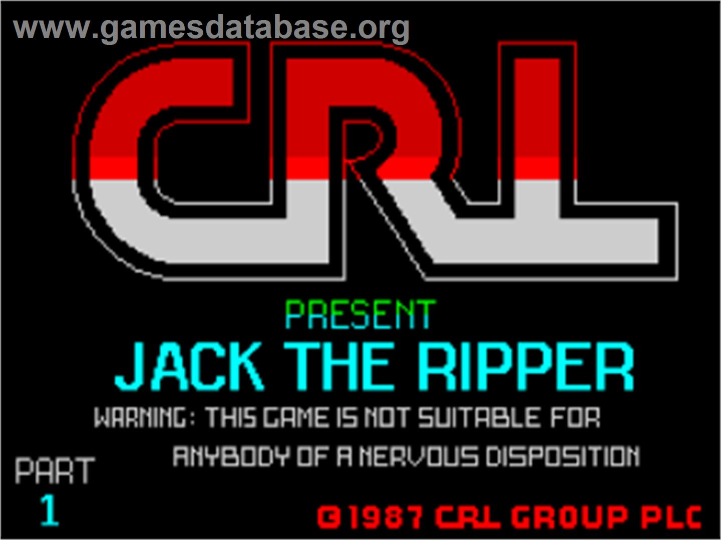 Jack The Ripper - Sinclair ZX Spectrum - Artwork - Title Screen