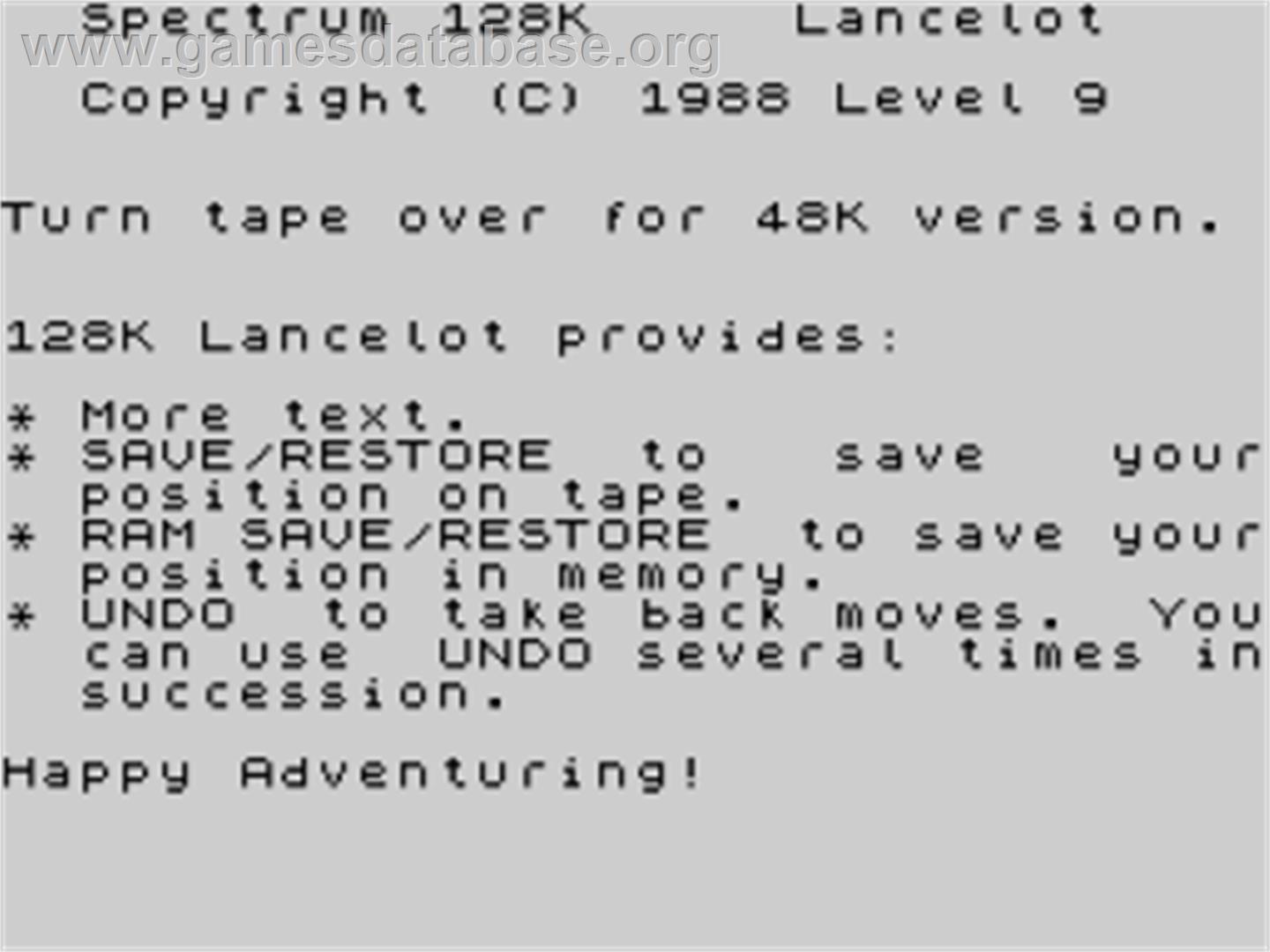 Lancelot - Sinclair ZX Spectrum - Artwork - Title Screen