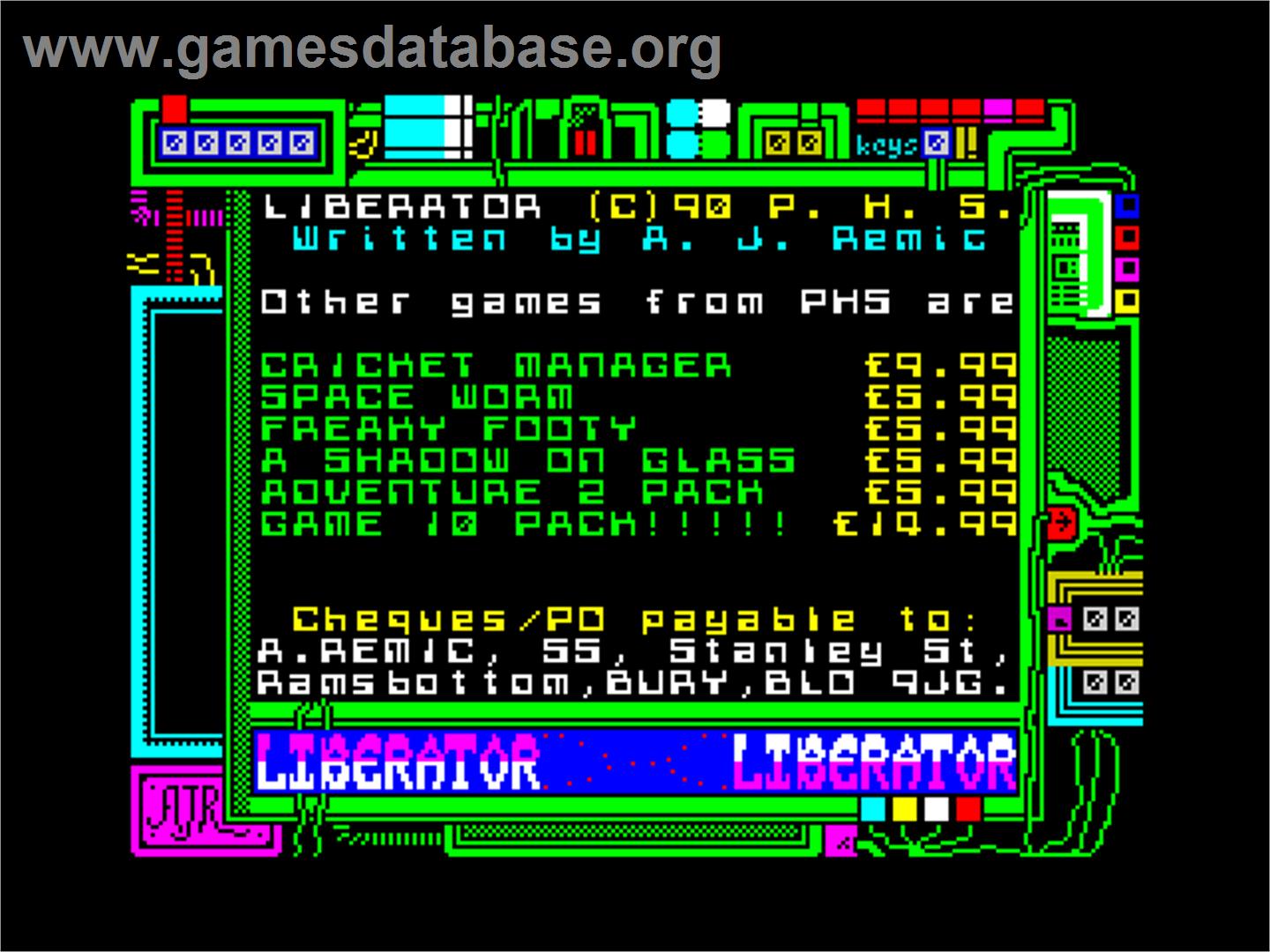 Liberator - Sinclair ZX Spectrum - Artwork - Title Screen