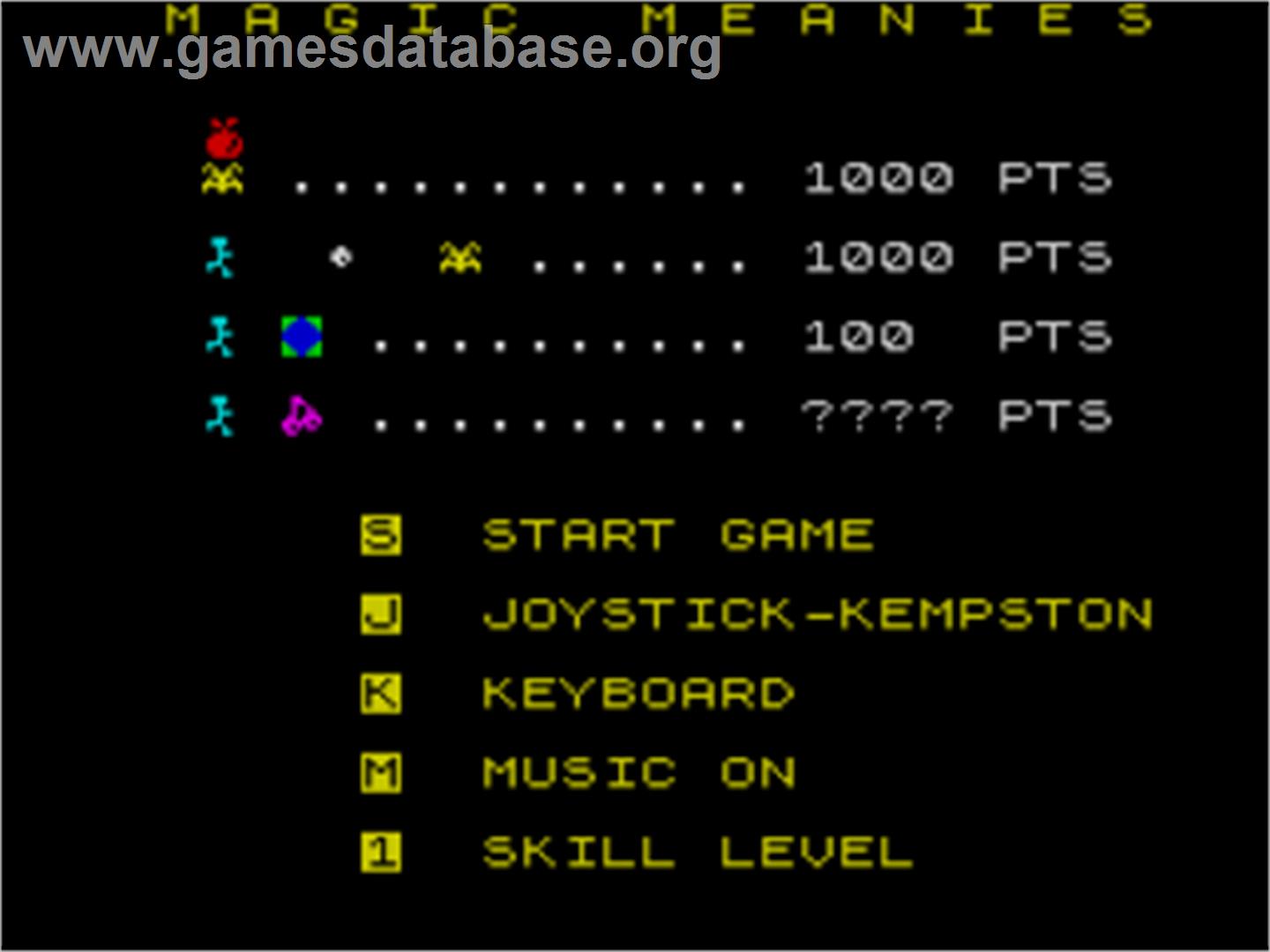 Magic Meanies - Sinclair ZX Spectrum - Artwork - Title Screen