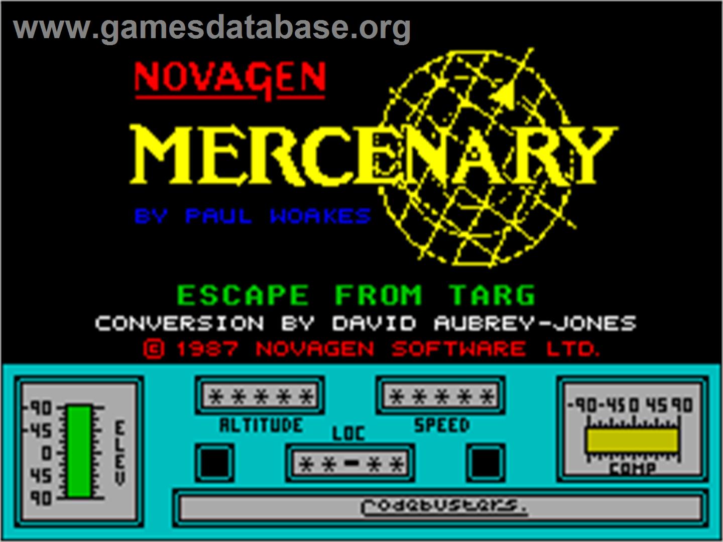Mercenary: Escape From Targ with the Second City - Sinclair ZX Spectrum - Artwork - Title Screen