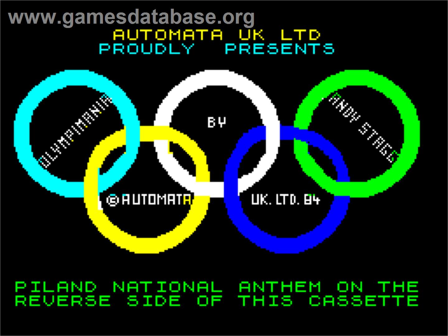 Olympimania - Sinclair ZX Spectrum - Artwork - Title Screen