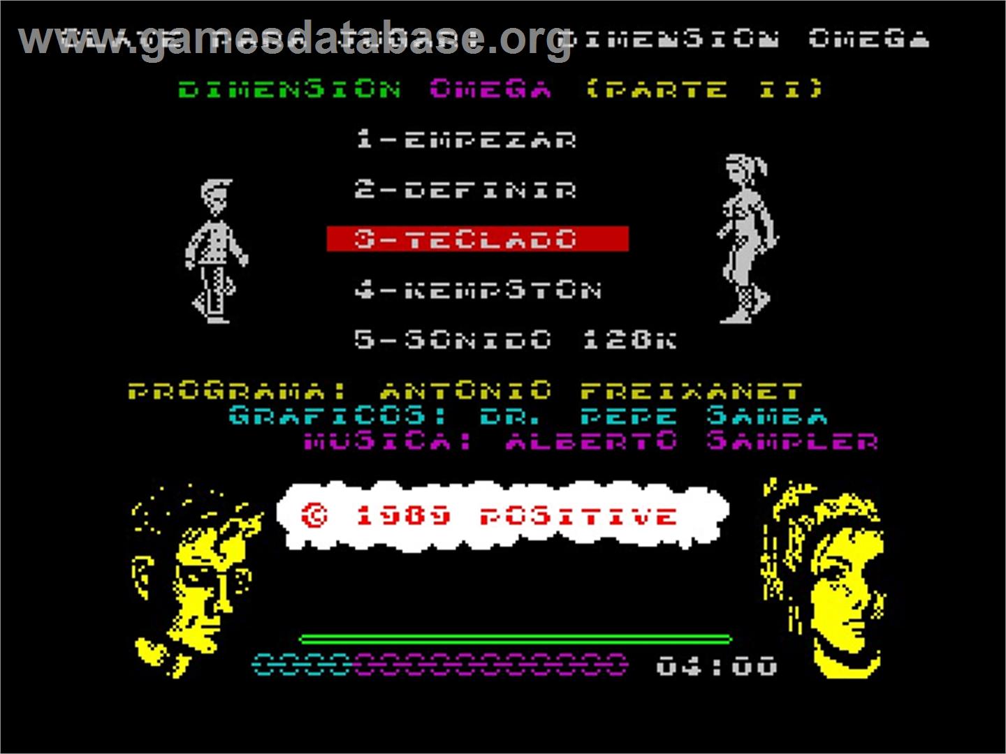 Omega Dimension - Sinclair ZX Spectrum - Artwork - Title Screen