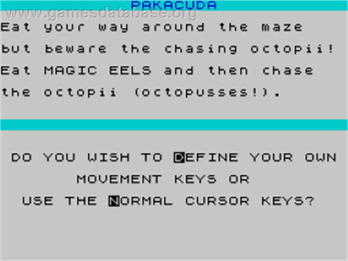 Pakacuda - Sinclair ZX Spectrum - Artwork - Title Screen