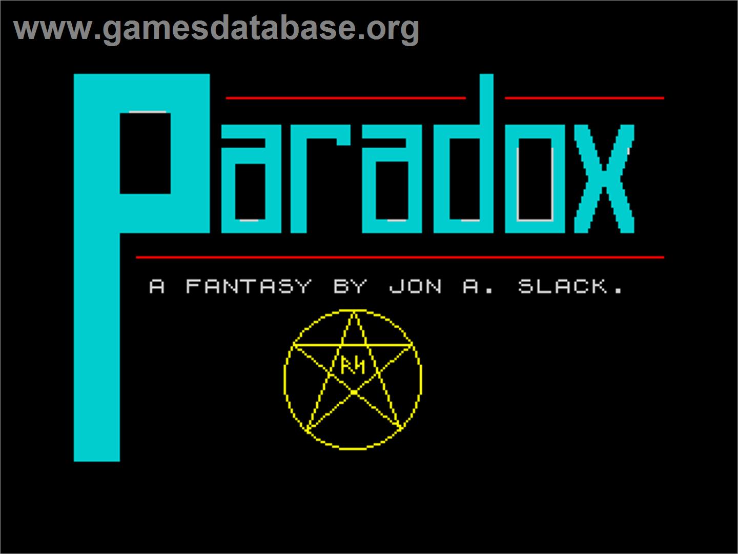 Paradox - Sinclair ZX Spectrum - Artwork - Title Screen