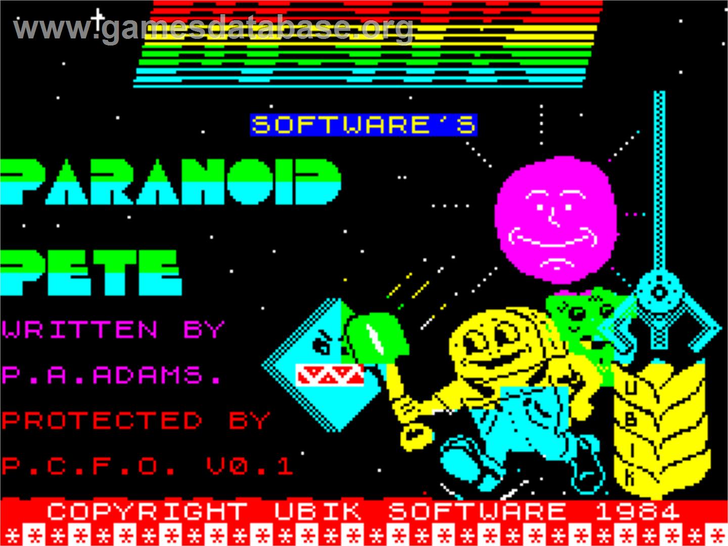Paranoid Pete - Sinclair ZX Spectrum - Artwork - Title Screen