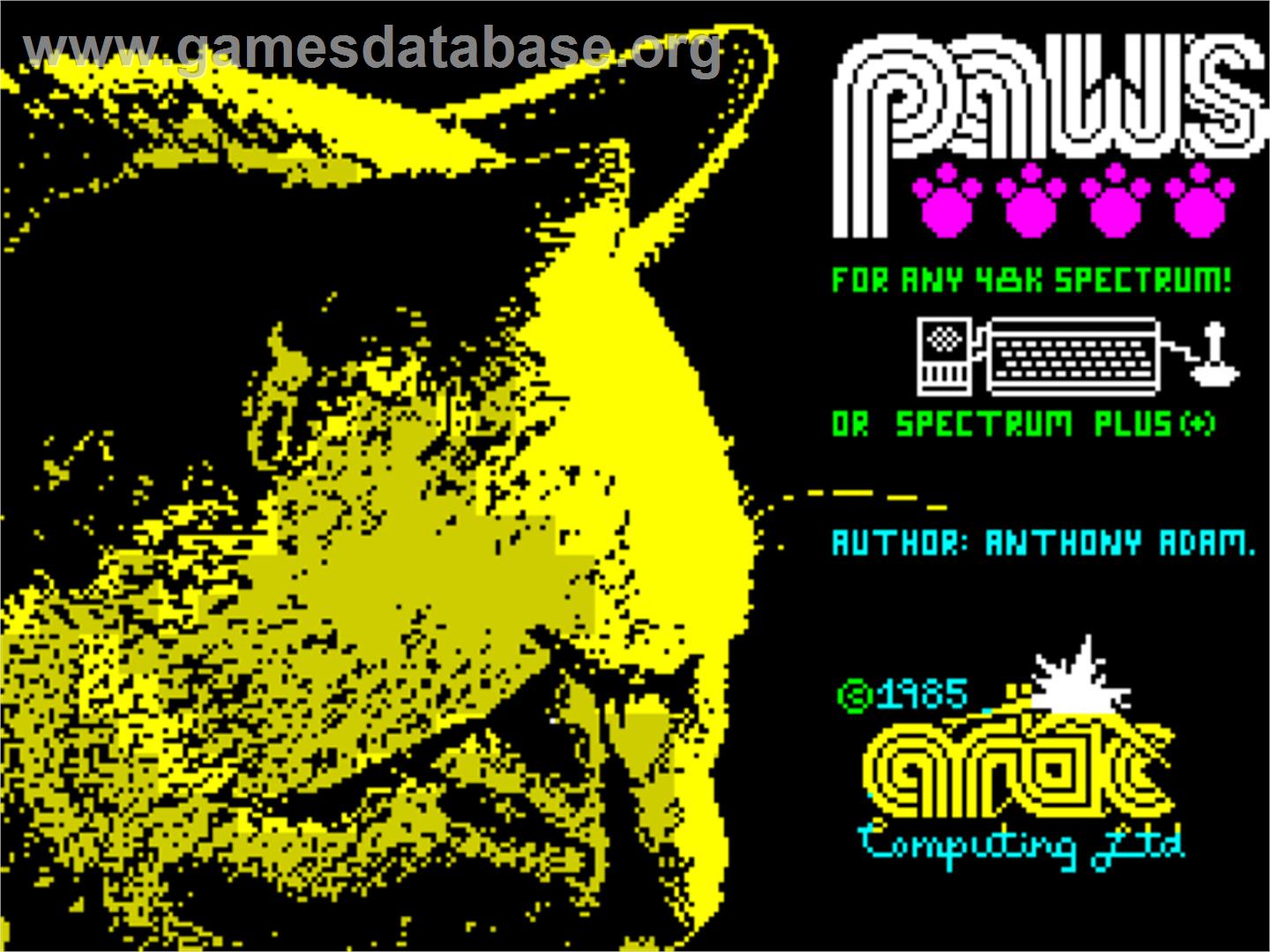Paws - Sinclair ZX Spectrum - Artwork - Title Screen