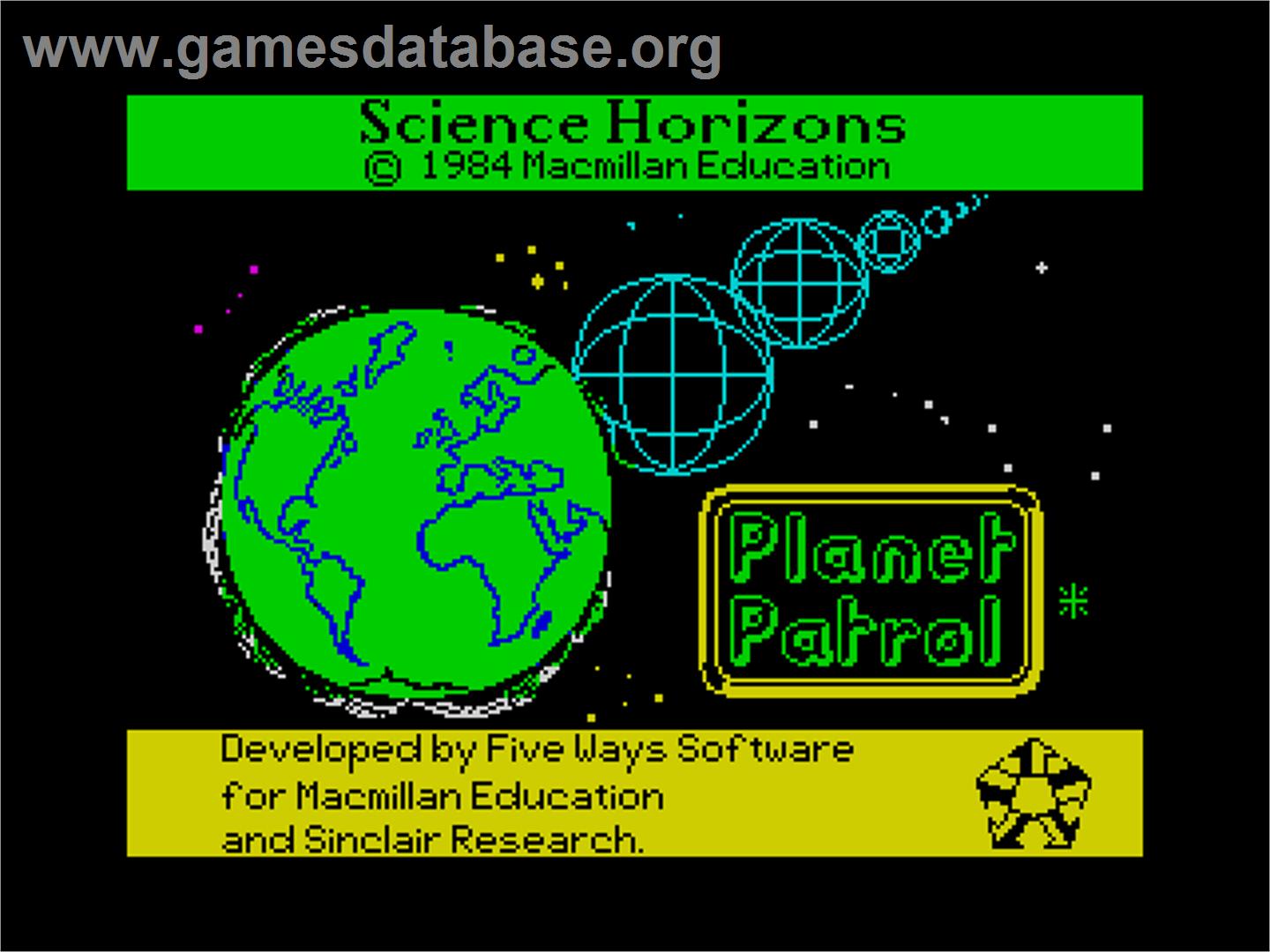 Planet Patrol - Sinclair ZX Spectrum - Artwork - Title Screen