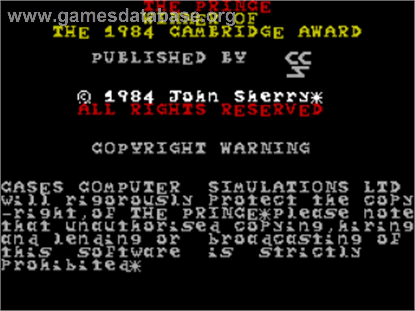 Prince, The - Sinclair ZX Spectrum - Artwork - Title Screen