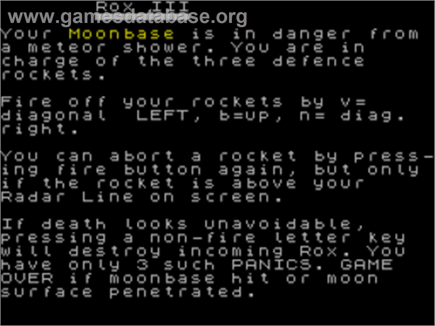 Rox 3 - Sinclair ZX Spectrum - Artwork - Title Screen