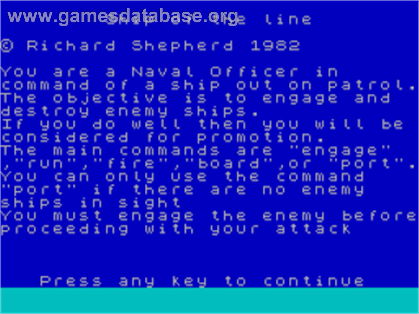 Ship of the Line - Sinclair ZX Spectrum - Artwork - Title Screen