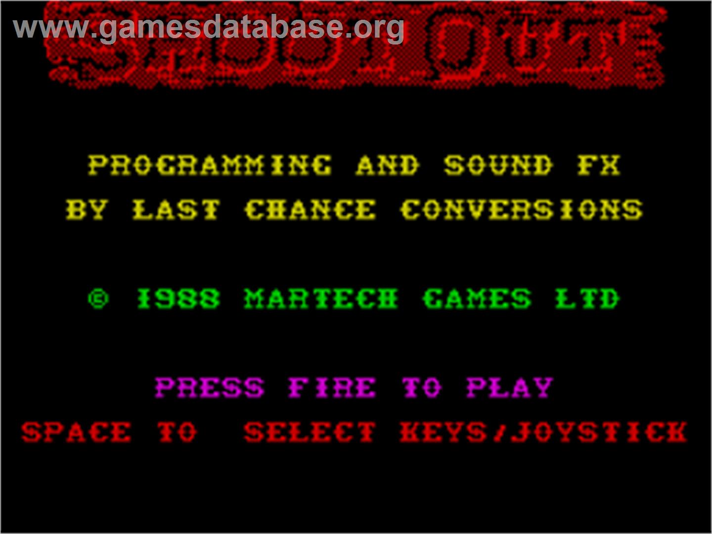 Shoot Out - Sinclair ZX Spectrum - Artwork - Title Screen