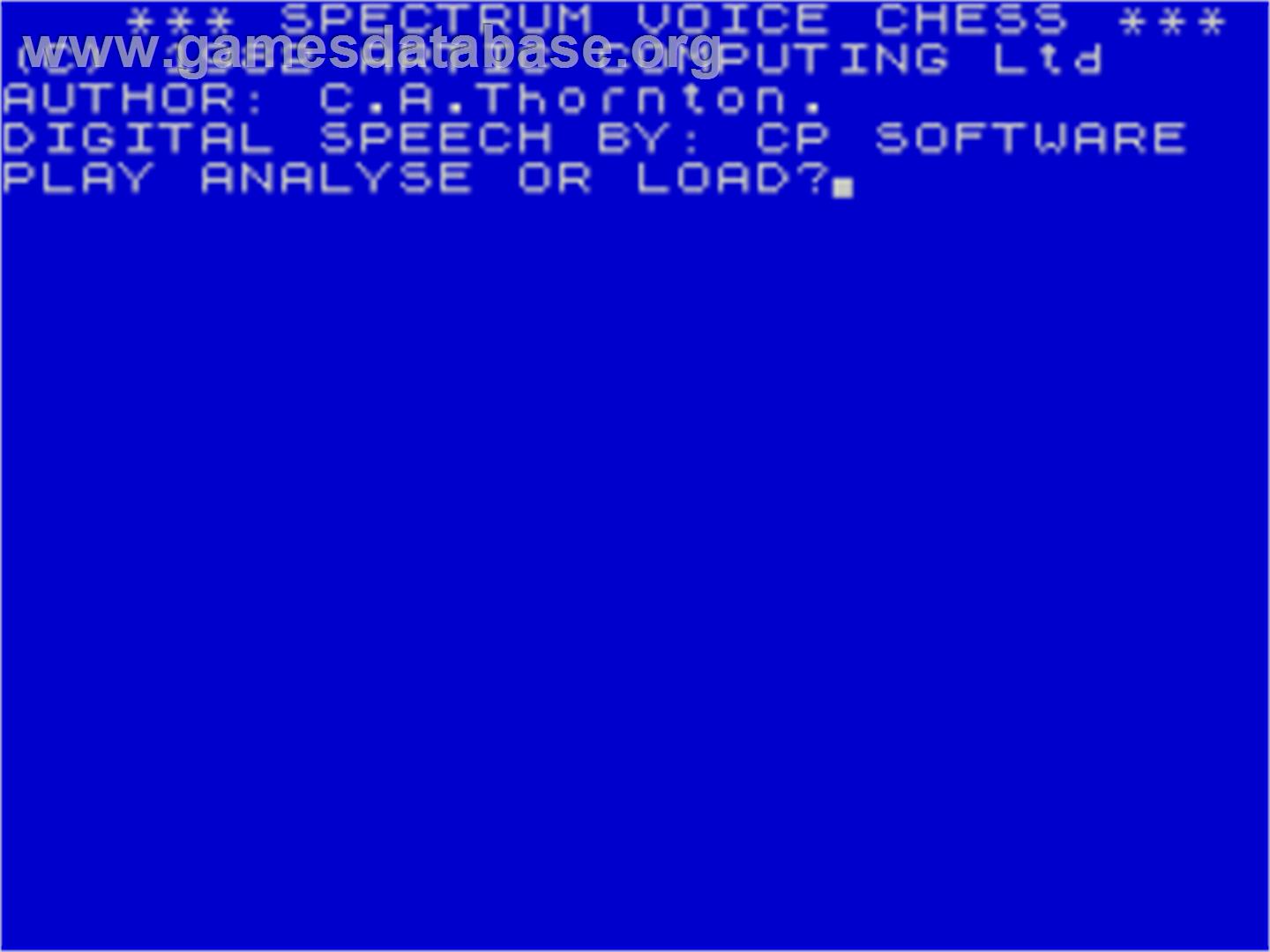 Spectrum Voice Chess - Sinclair ZX Spectrum - Artwork - Title Screen