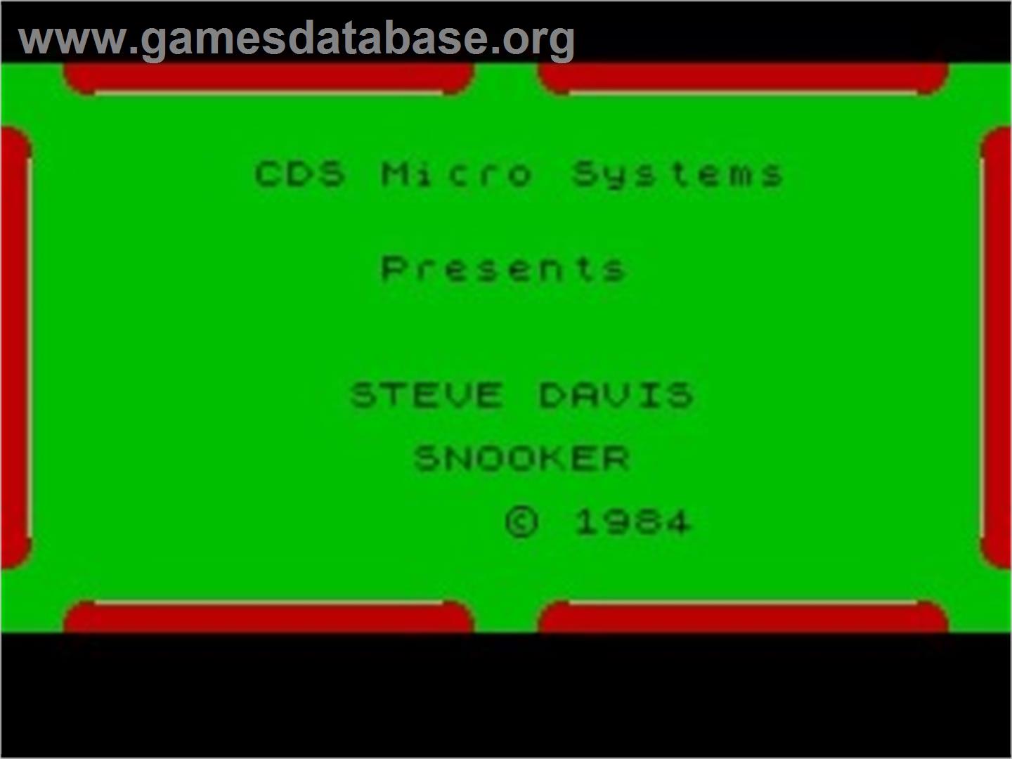 Steve Davis Snooker - Sinclair ZX Spectrum - Artwork - Title Screen