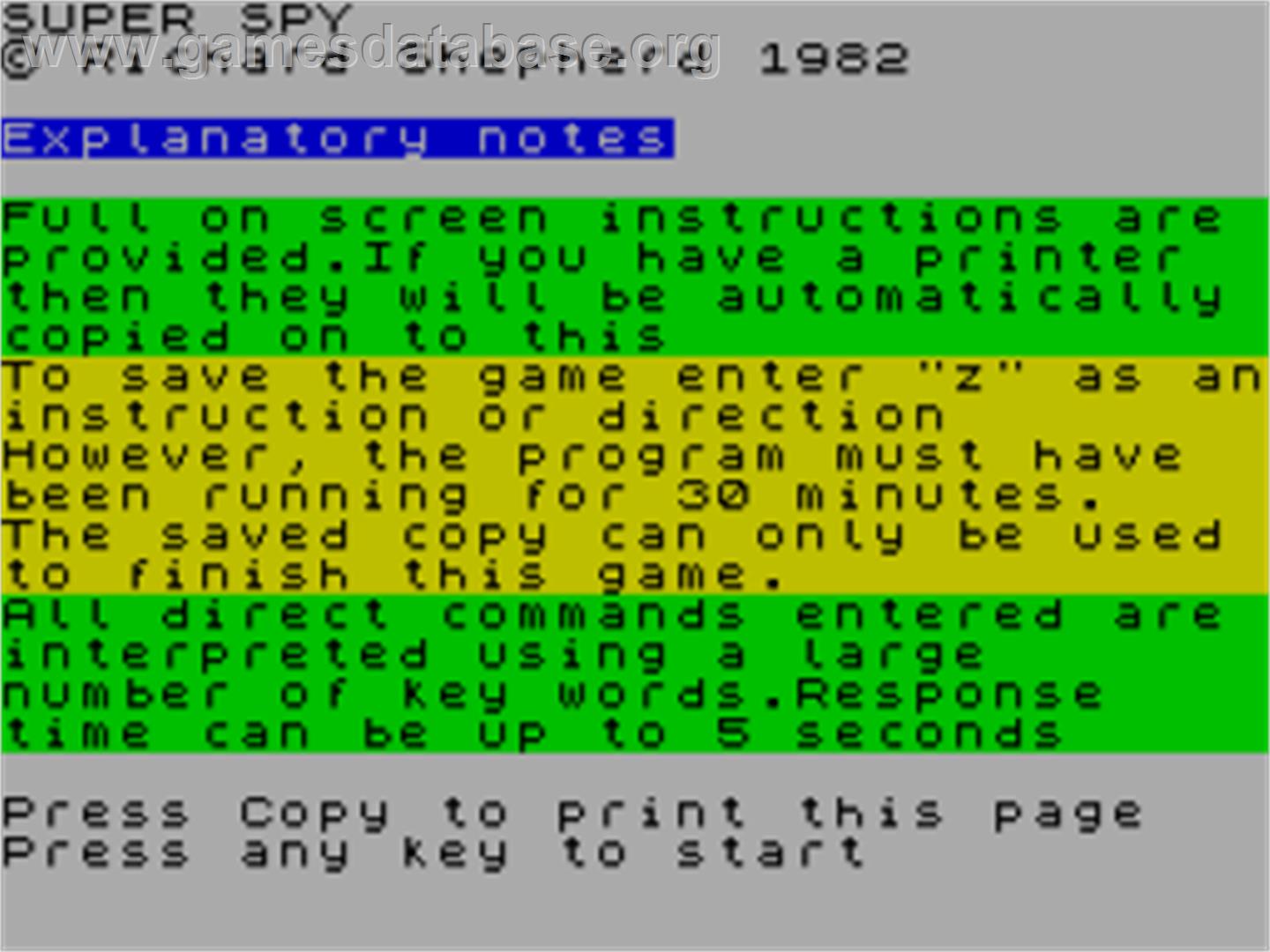 Super Spy - Sinclair ZX Spectrum - Artwork - Title Screen