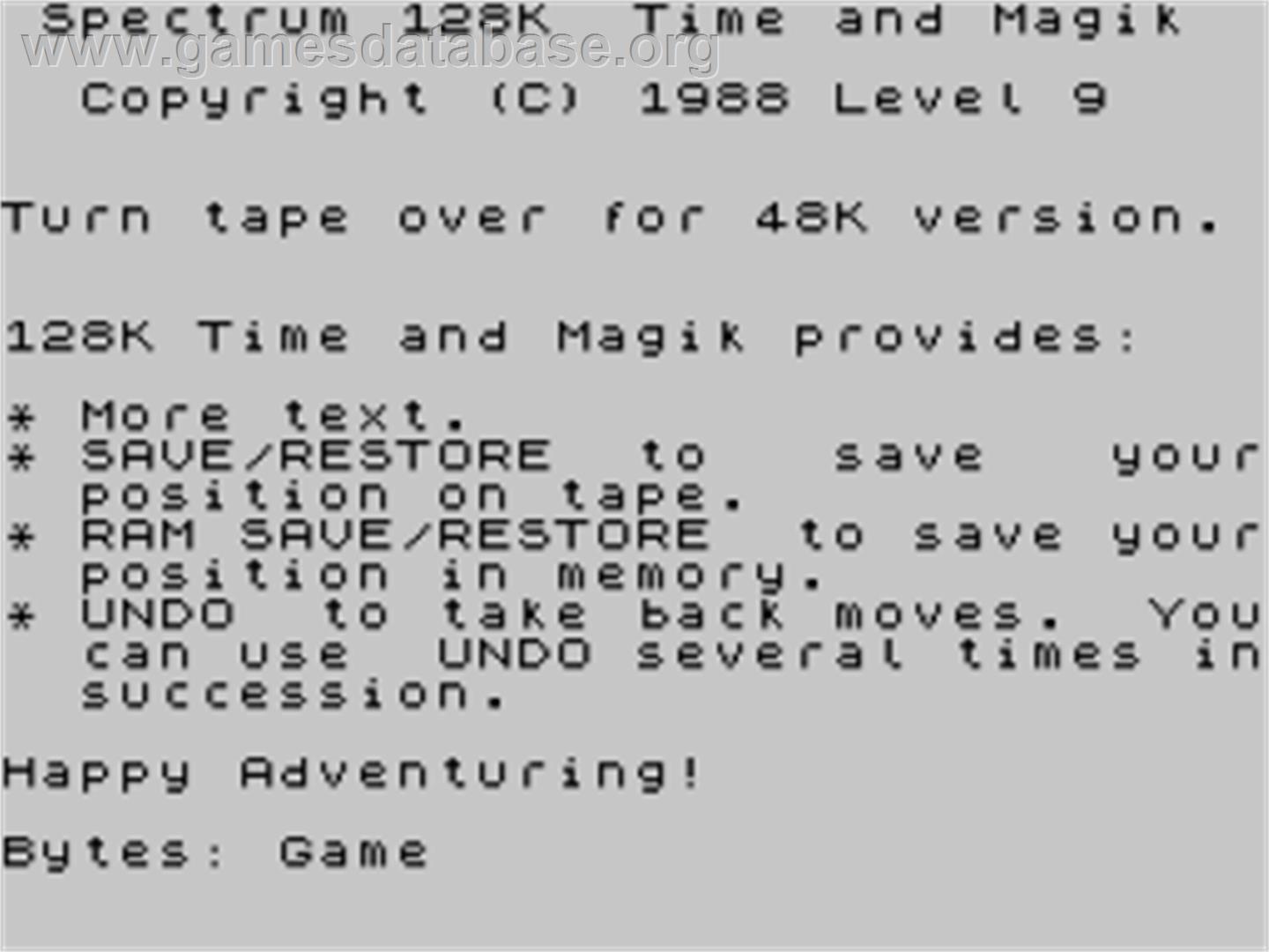 Time and Magik - The Trilogy - Sinclair ZX Spectrum - Artwork - Title Screen