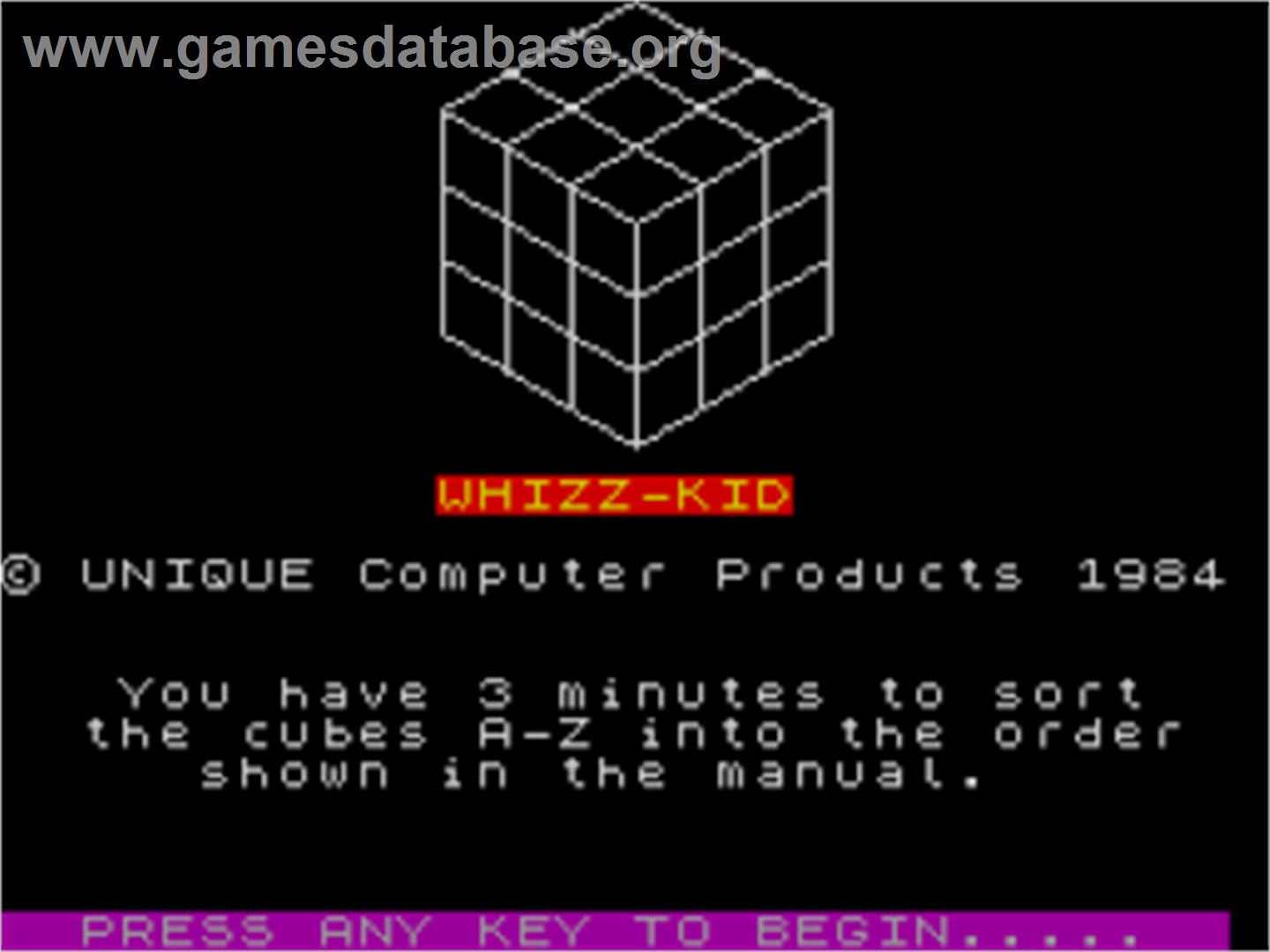 Whizz Kid - Sinclair ZX Spectrum - Artwork - Title Screen
