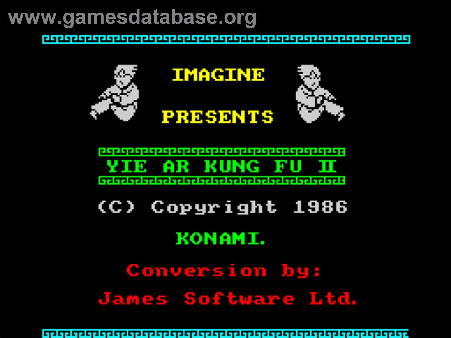 Yie Ar Kung-fu 2 - Sinclair ZX Spectrum - Artwork - Title Screen
