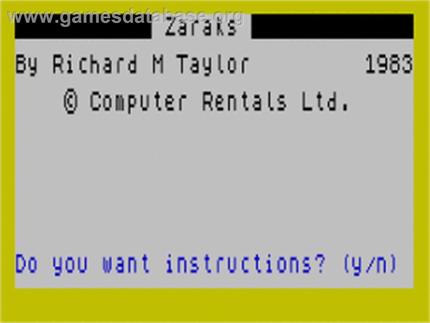 Zaraks - Sinclair ZX Spectrum - Artwork - Title Screen