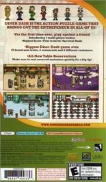 Box back cover for Diner Dash on the Sony PSP.
