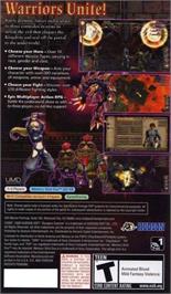 Box back cover for Dungeon Explorer on the Sony PSP.
