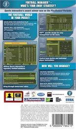 Box back cover for Football Manager Handheld on the Sony PSP.