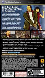 Box back cover for Grand Theft Auto - Chinatown Wars on the Sony PSP.