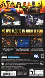 Box back cover for Justice League Heroes on the Sony PSP.