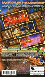 Box back cover for Lemmings on the Sony PSP.