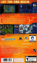 Box back cover for Tom Clancy's Endwar on the Sony PSP.