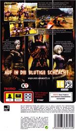 Box back cover for Undead Knights on the Sony PSP.