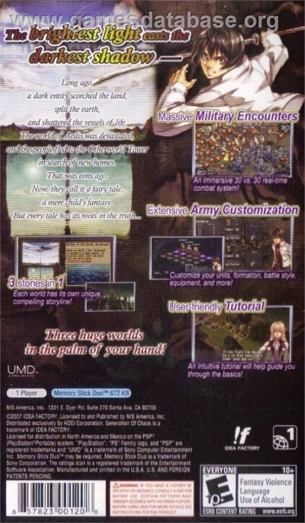 Aedis Eclipse - Generation Of Chaos - Sony PSP - Artwork - Box Back