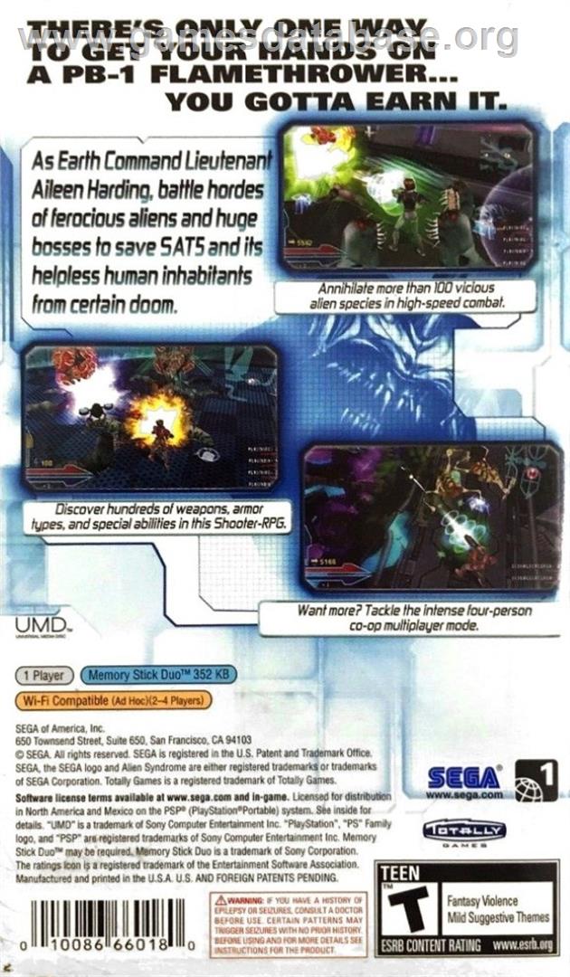 Alien Syndrome - Sony PSP - Artwork - Box Back