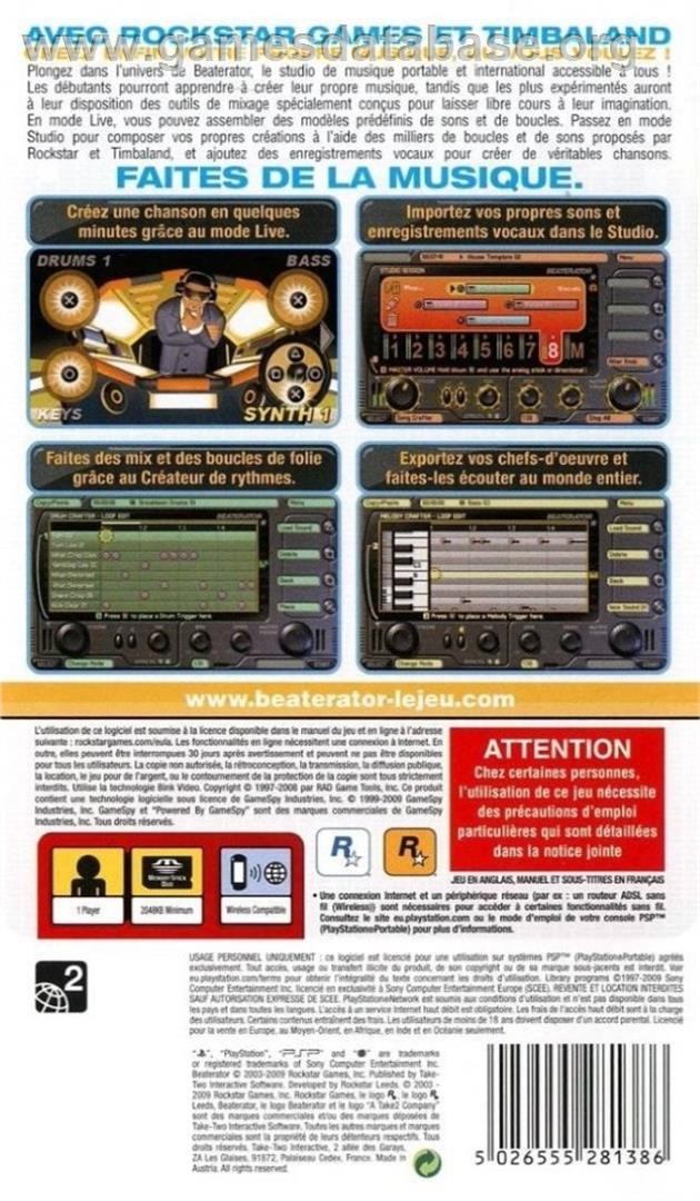 Beaterator - Sony PSP - Artwork - Box Back
