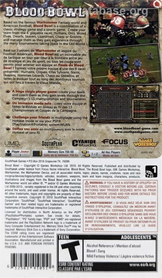Blood Bowl - Sony PSP - Artwork - Box Back