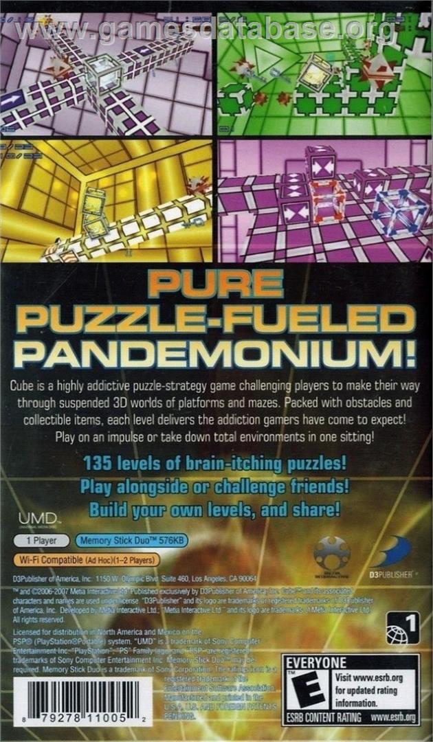 Cube - 3d Puzzle Mayhem - Sony PSP - Artwork - Box Back