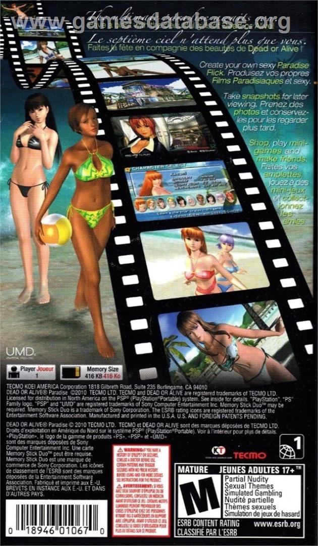 Dead Or Alive Paradise - Sony PSP - Artwork - Box Back
