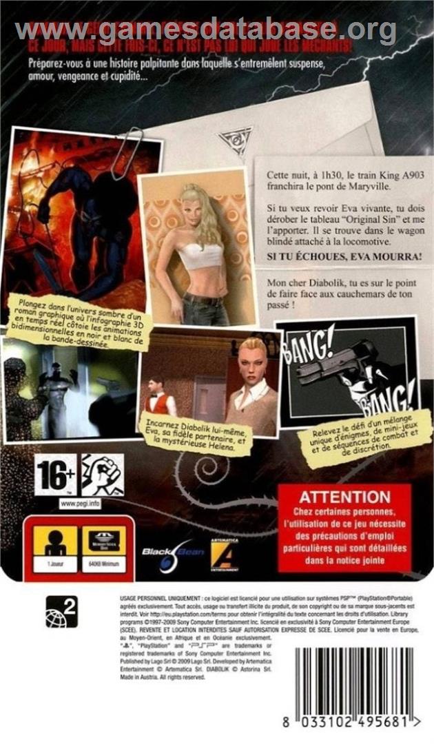 Diabolik - The Original Sin - Sony PSP - Artwork - Box Back