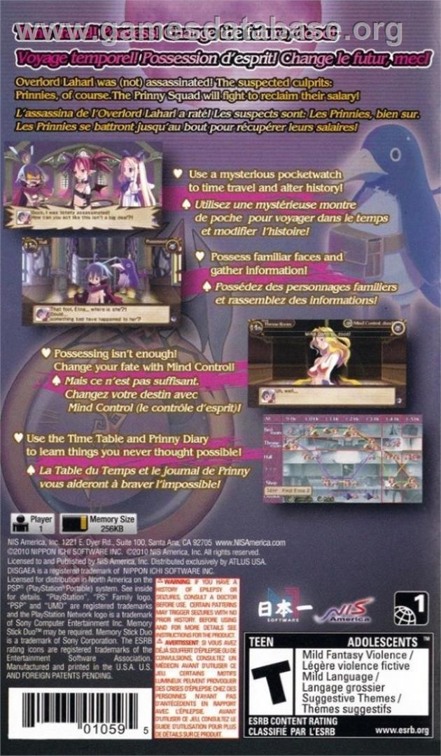 Disgaea Infinite - Sony PSP - Artwork - Box Back