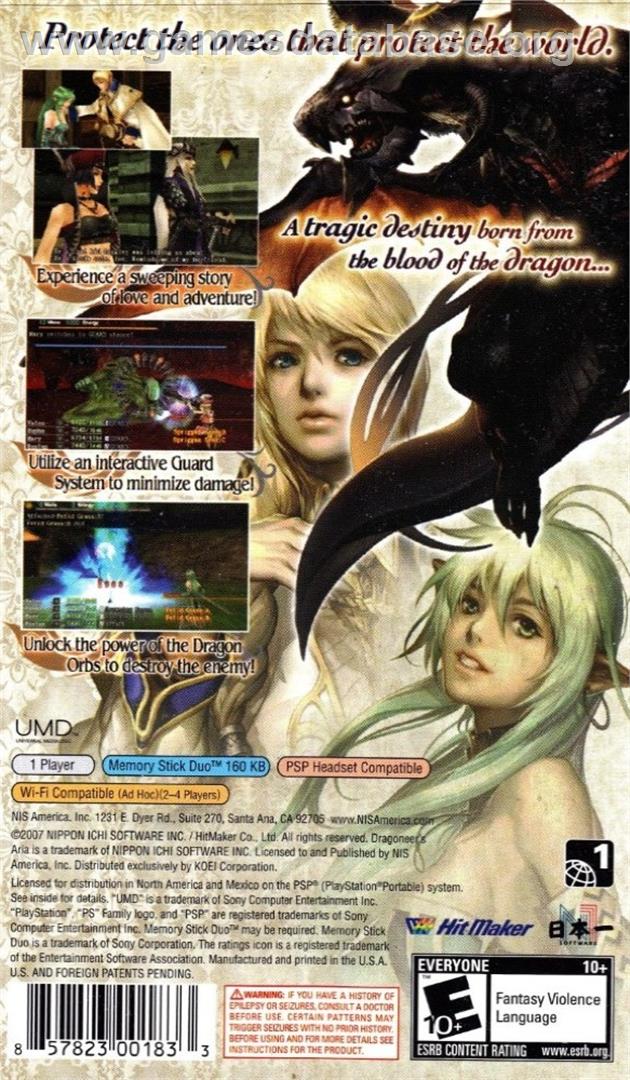 Dragoneer's Aria - Sony PSP - Artwork - Box Back